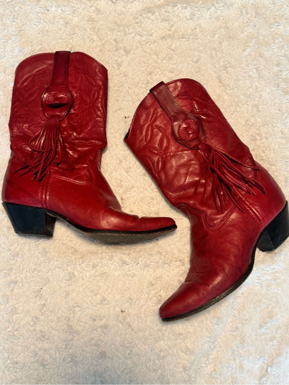 Red Leather Western Tassel Ankle Boots - Women's